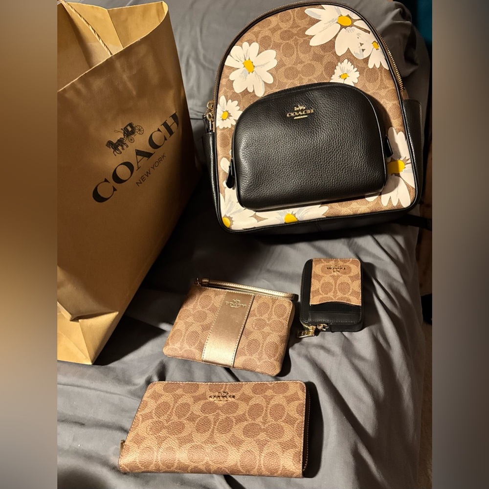 Coach Brown and Black Floral Backpack Set NWT